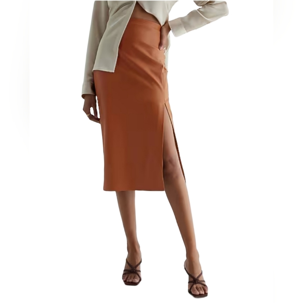Express Super High Waisted Faux Leather Side Slit Midi Skirt